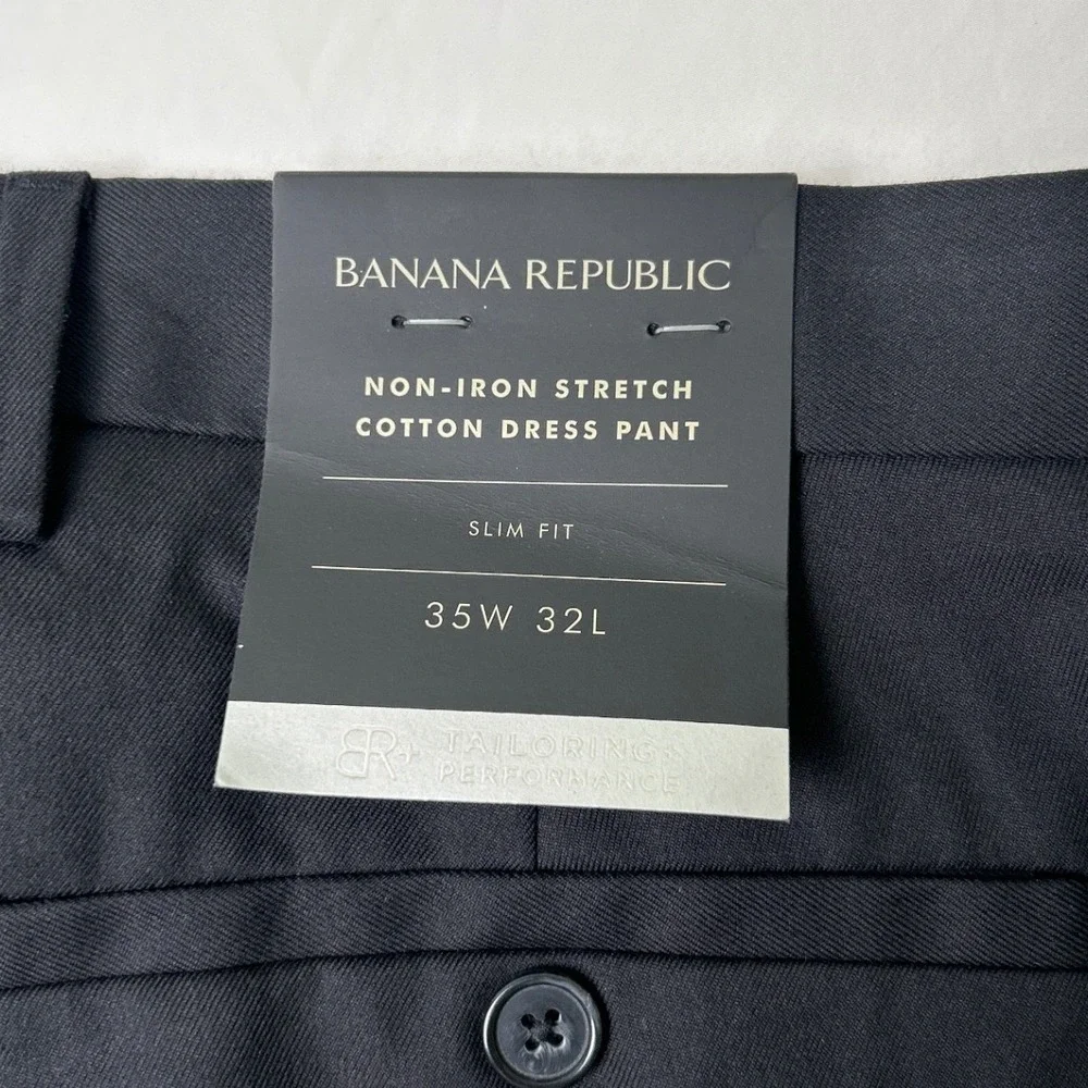 Banana Republic Men Slim Fit Non-Iron Stretch Cotton Dress Pant Size 35x32 Black